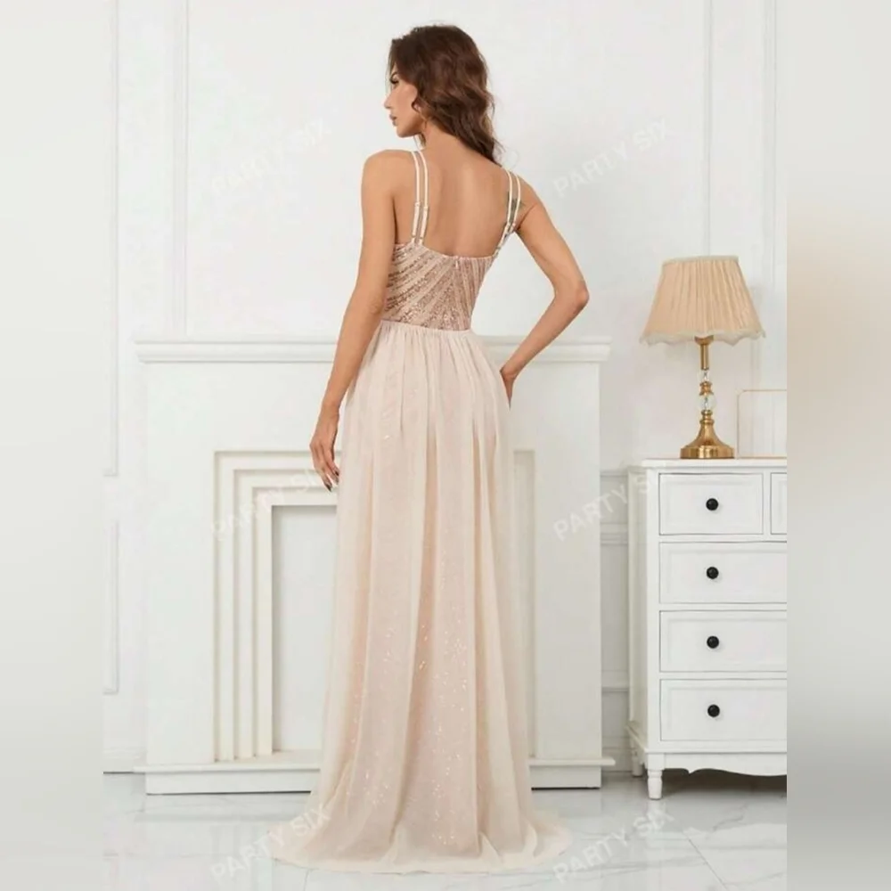 Glamorous Backless Sequin Gown - Champagne - Picture 2 of 15
